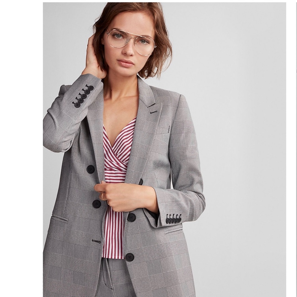 Oversized Plaid Three Button Blazer